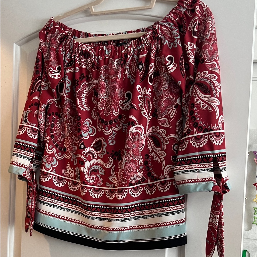 Ann Taylor Red Paisley Off-Shoulder Blouse